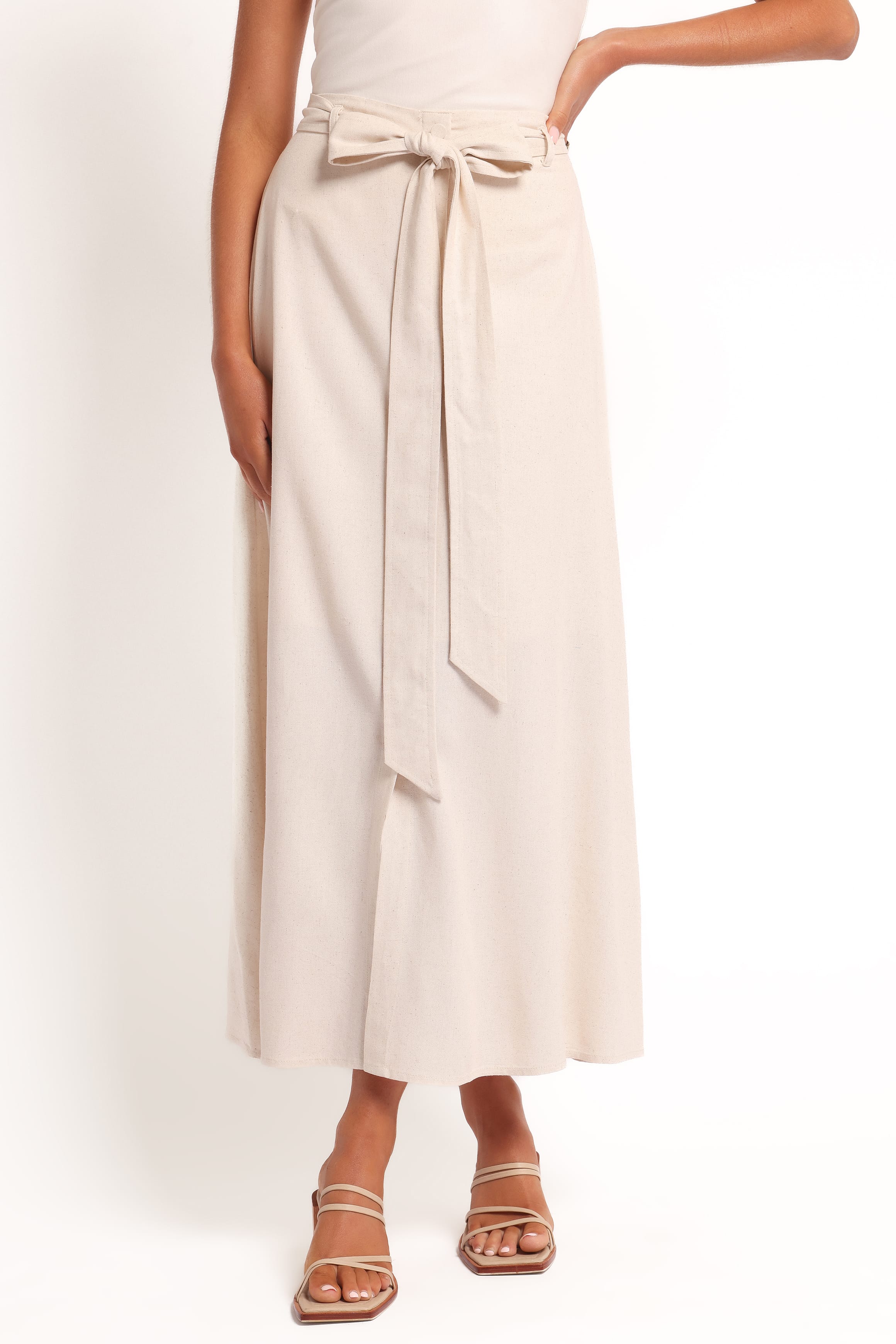 Xander Tie Waist Midi Skirt - Oatmeal - Image 6