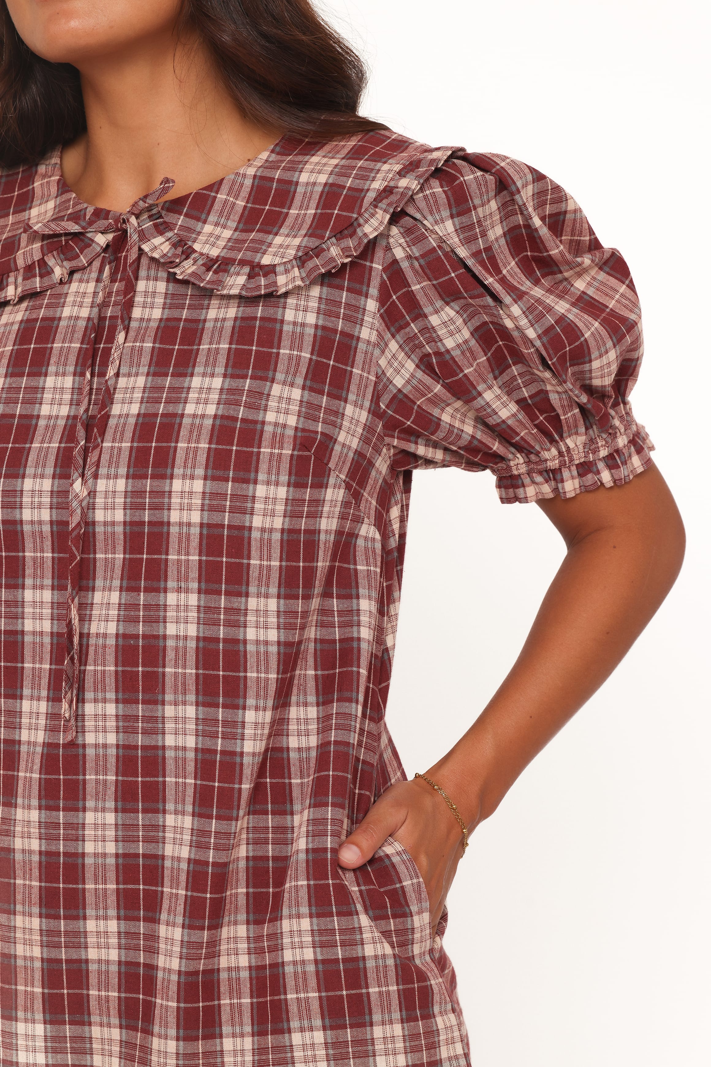 Yaris Mini Dress - Burgundy Plaid - Image 3