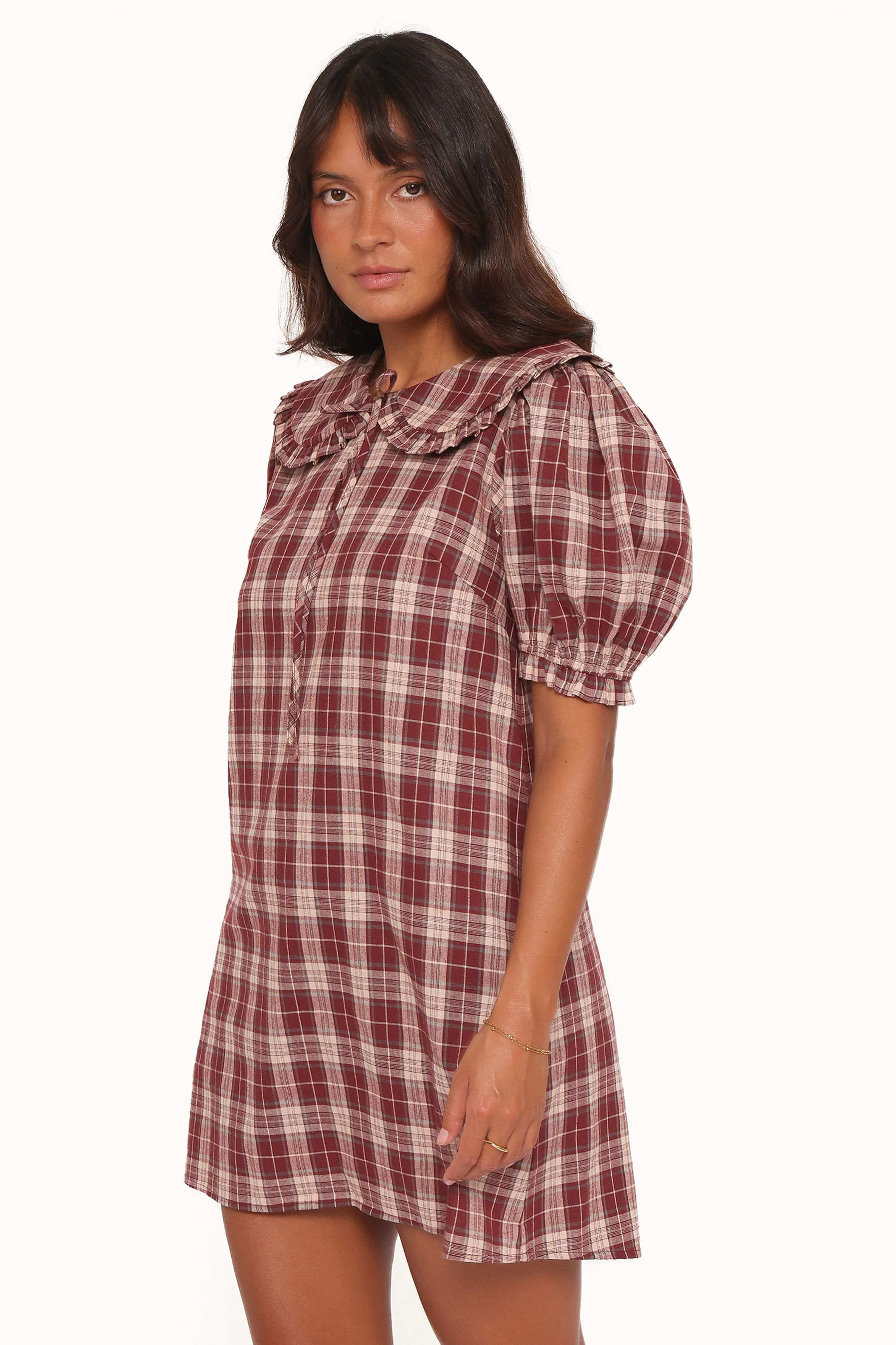 Yaris Mini Dress - Burgundy Plaid - Image 4