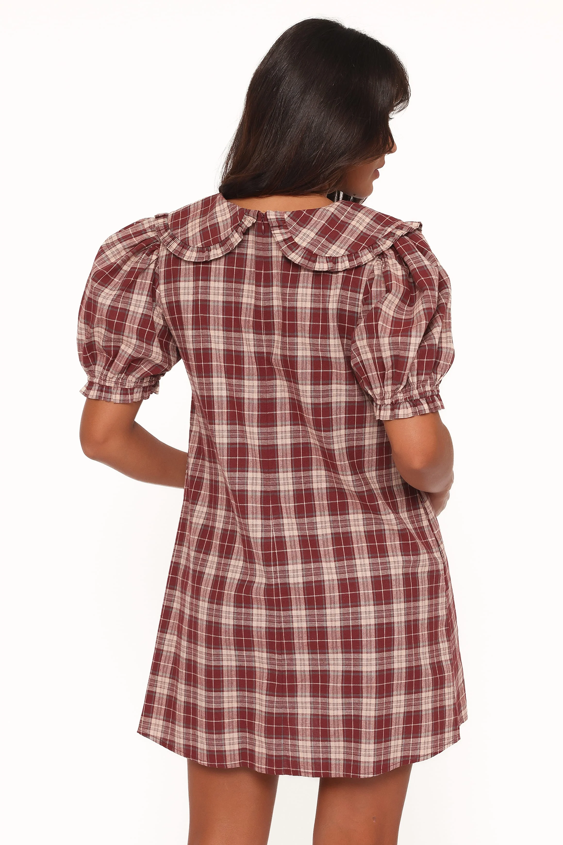 Yaris Mini Dress - Burgundy Plaid - Image 5