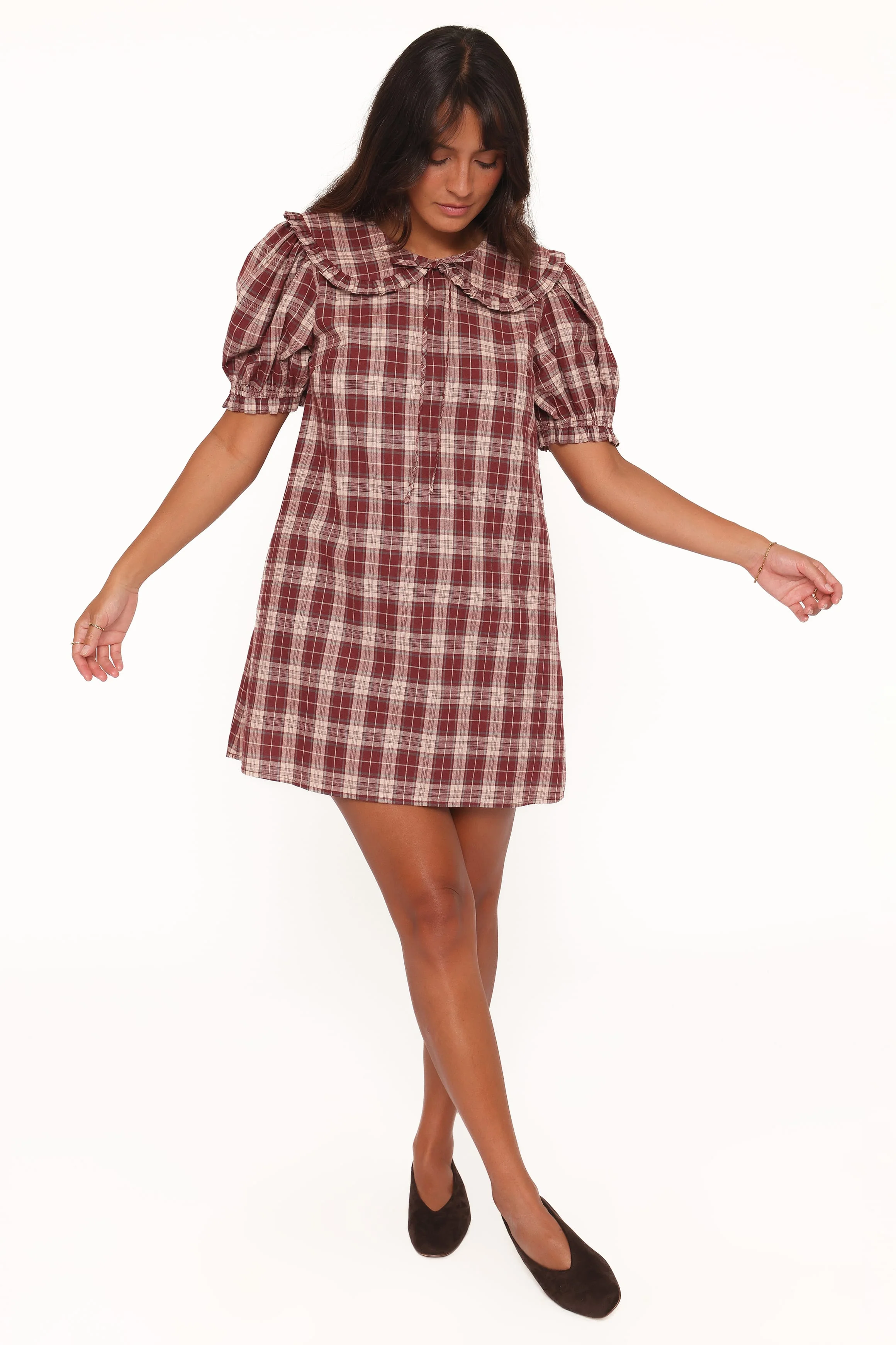 Yaris Mini Dress - Burgundy Plaid - Image 6