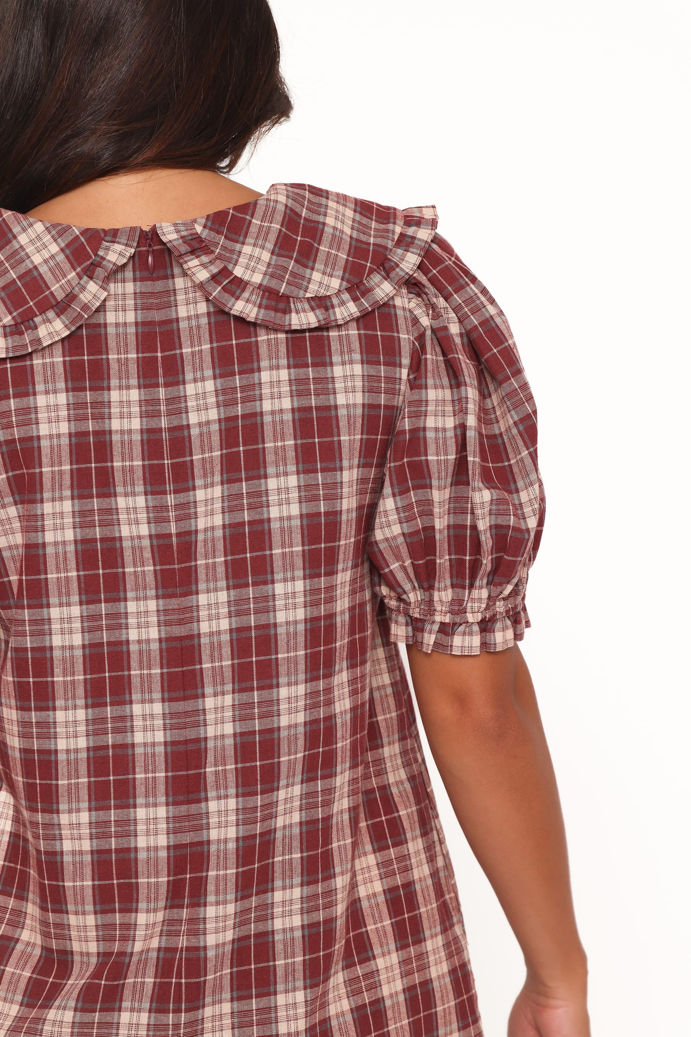 Yaris Mini Dress - Burgundy Plaid - Image 7