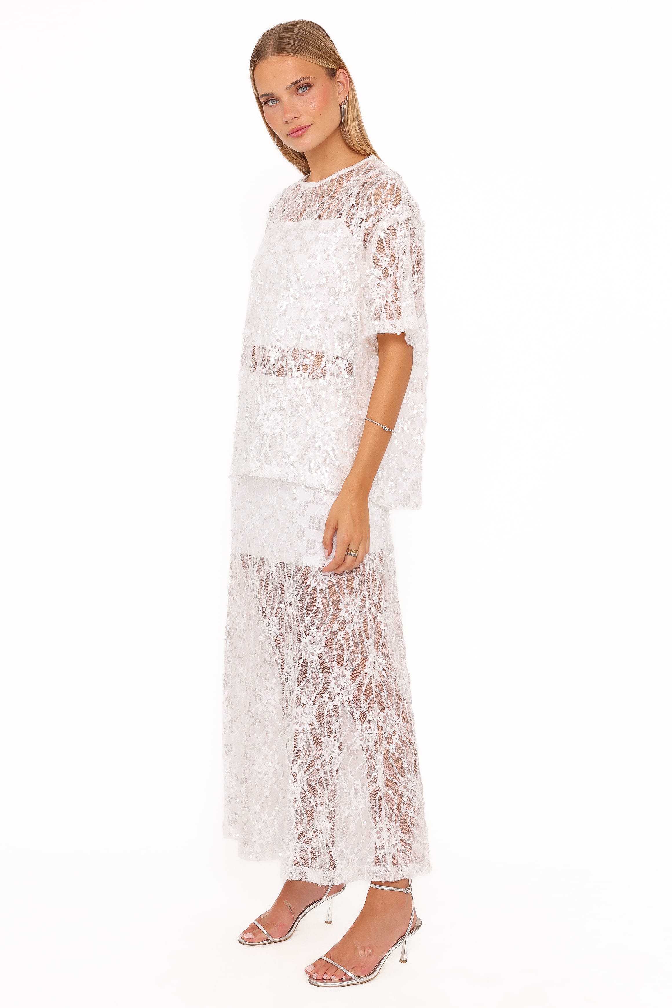 Yonder Sheer Panel Lace Maxi Skirt - White - Image 4