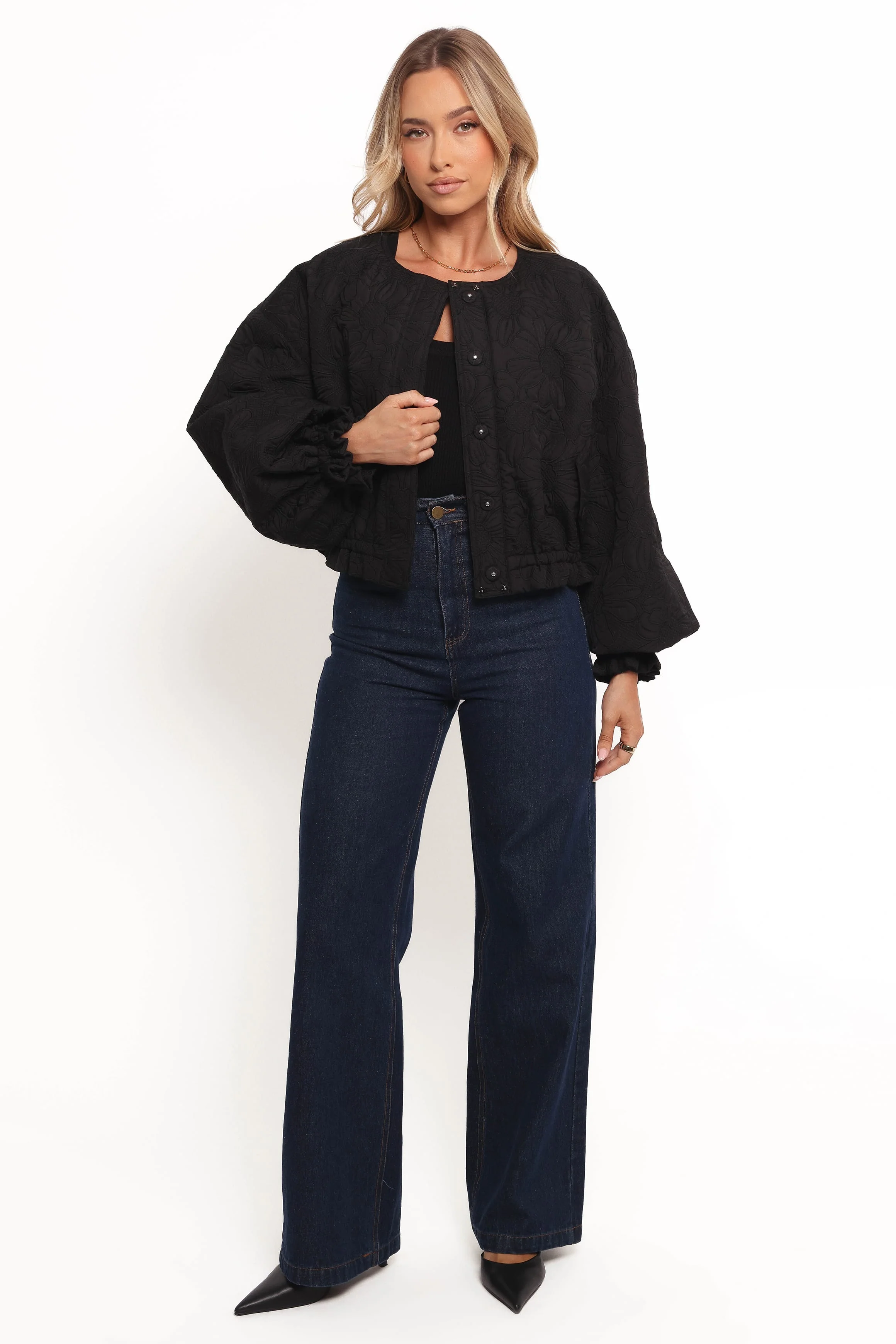Yuki Tonal Embroidered Flower Jacket - Black - Image 2