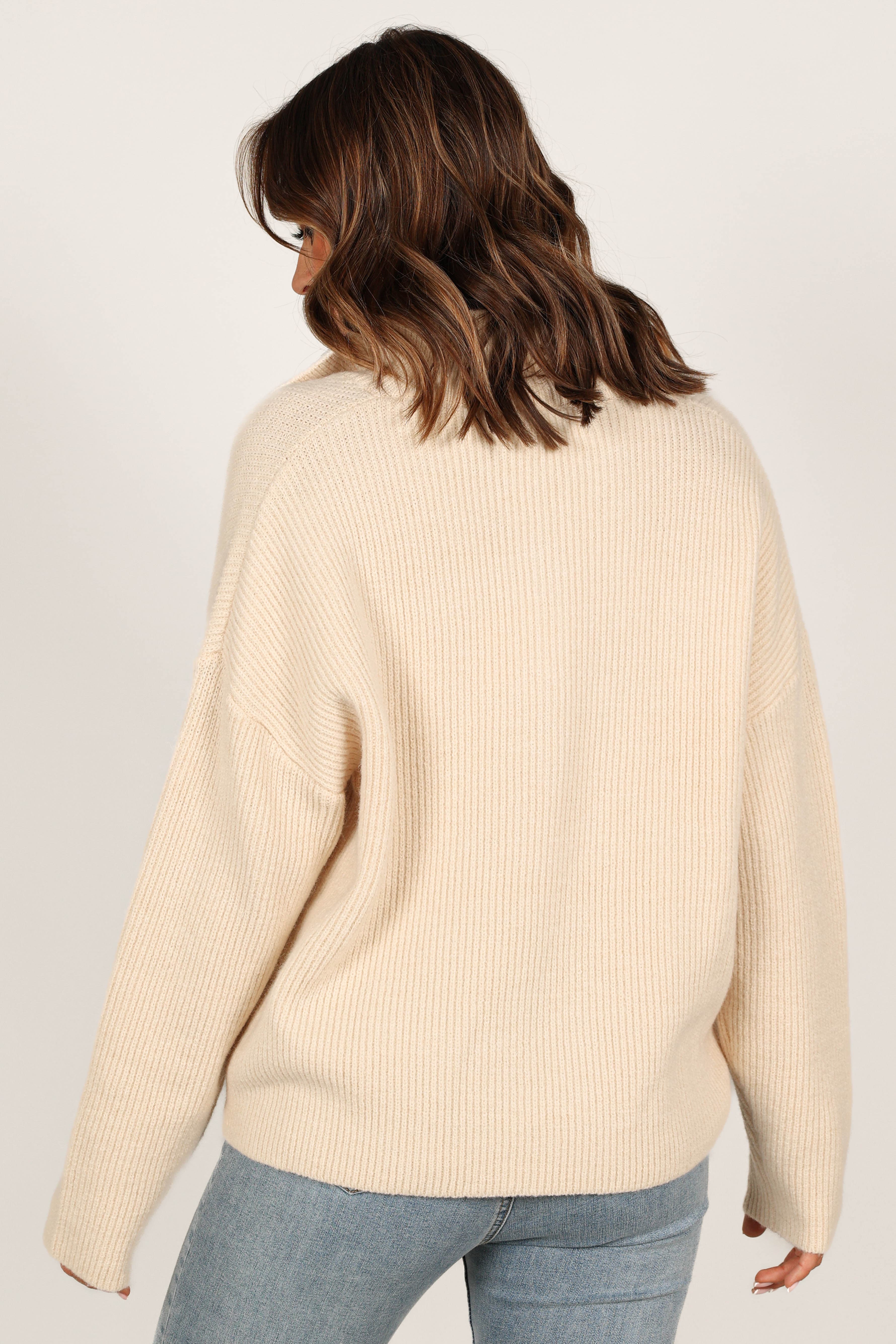 Zala Vneck Collar Knit Sweater - Beige - Image 5