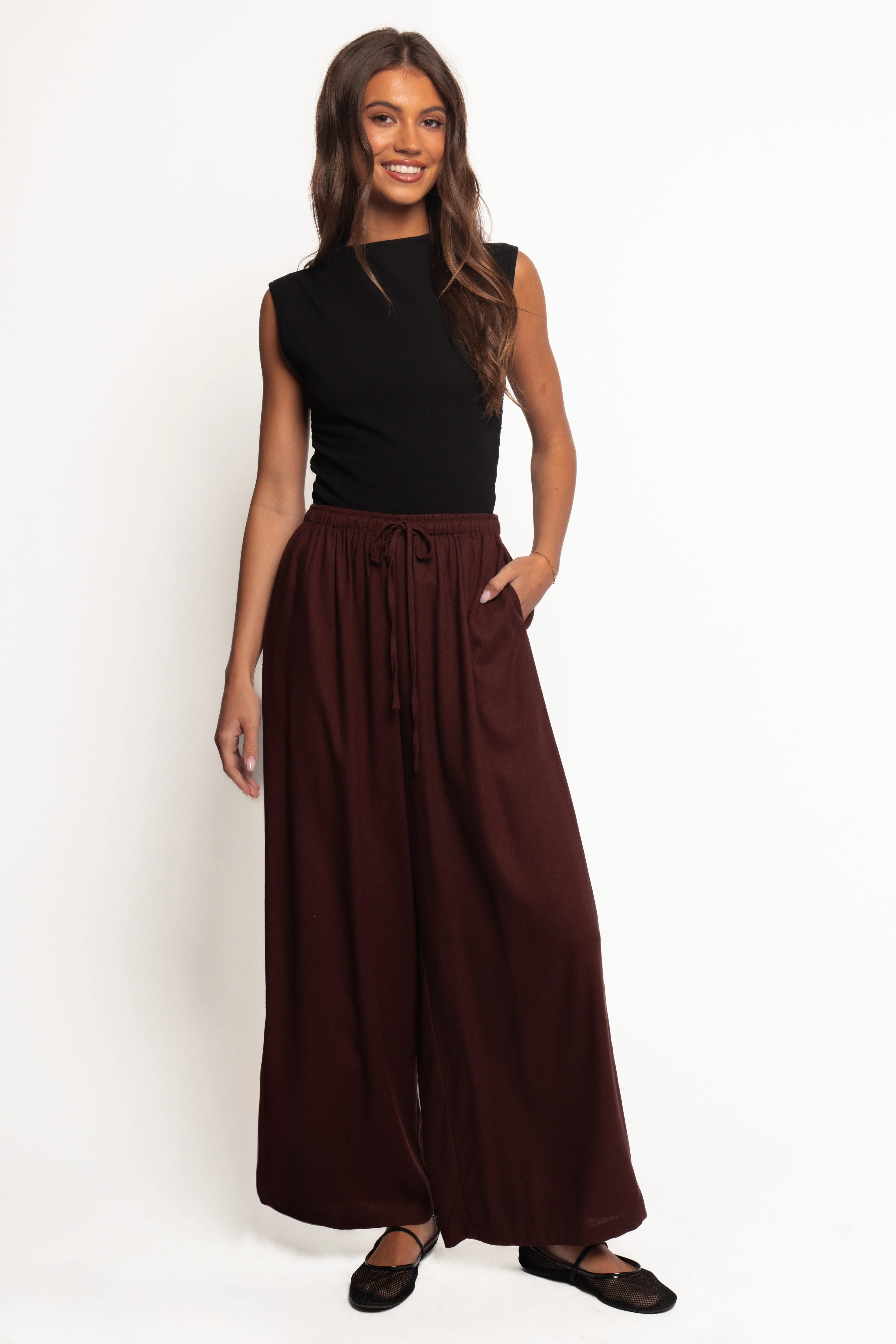 Zane Tie Waist Pant - Chocolate - Image 2