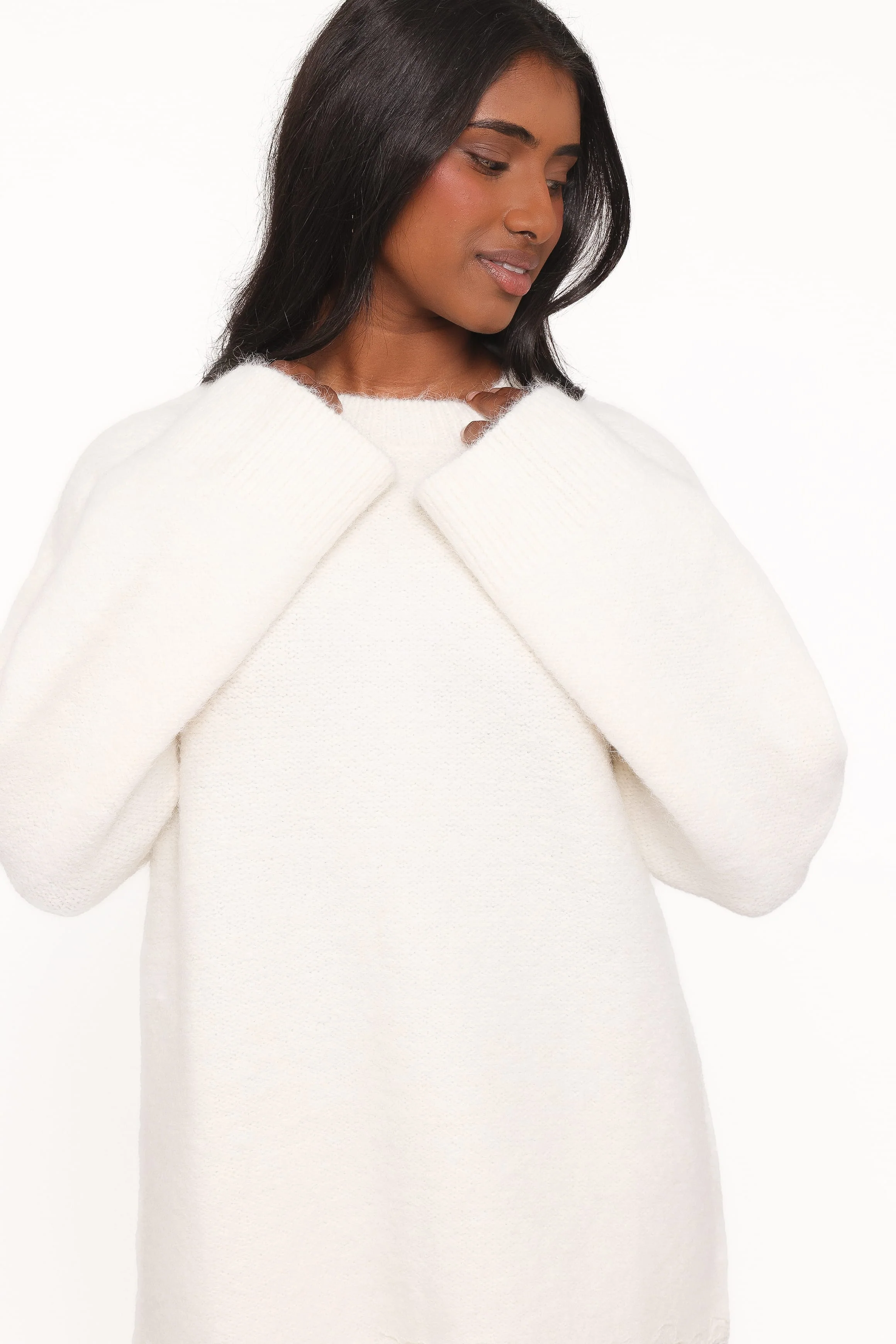 Zela Lace Trimmed Fluffy Jumper - Cream - Image 7