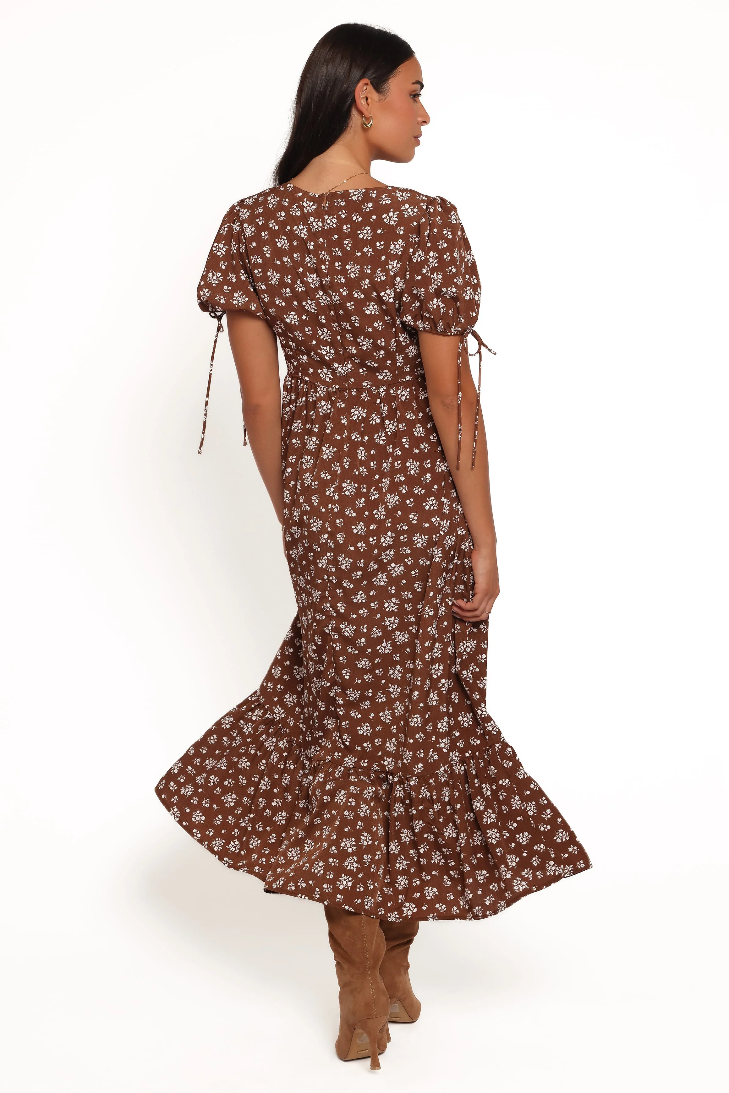 Zina Maxi Dress - Brown Ditsy Floral - Image 4