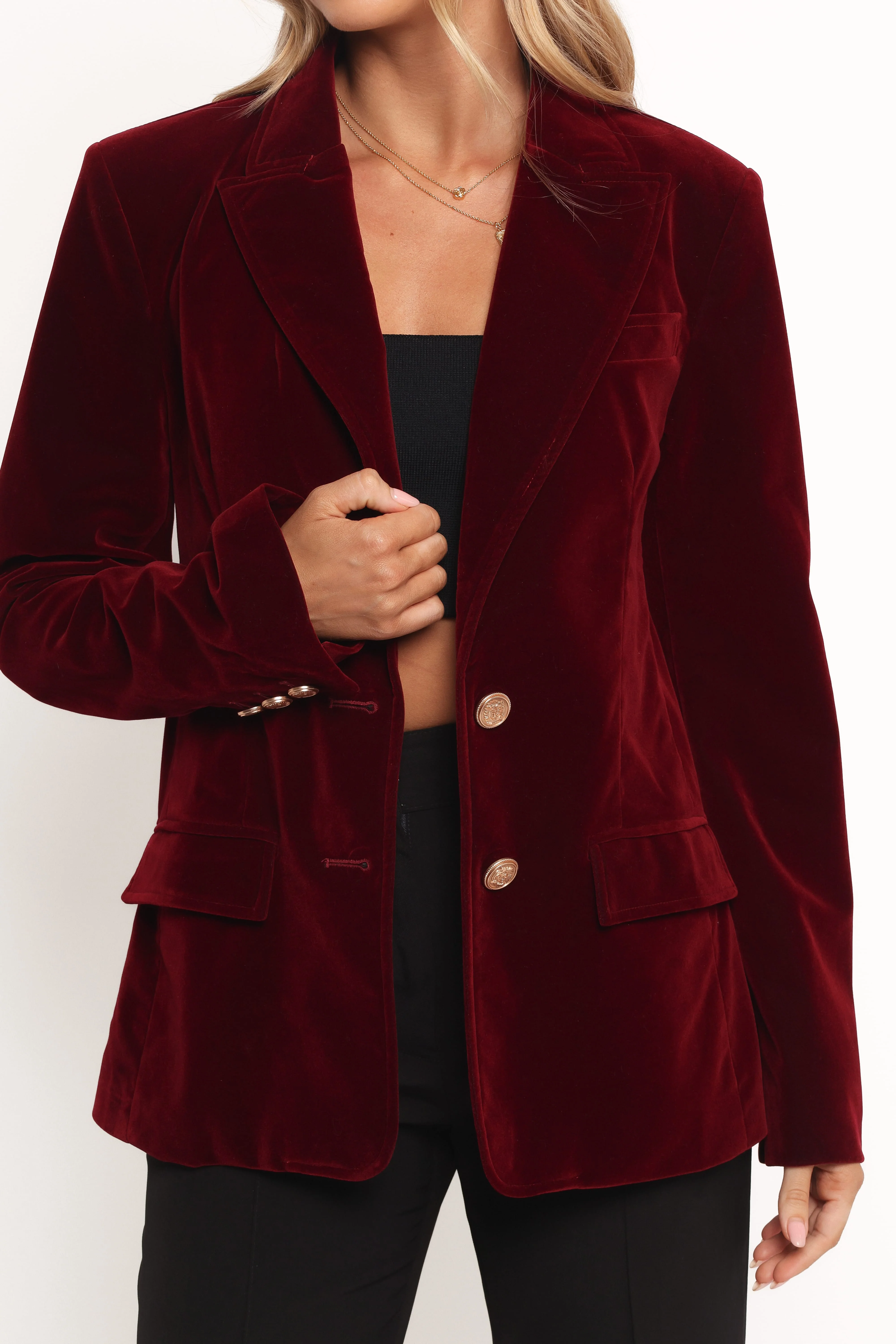 Zpya Single Button Velvet Blazer - Berry - Image 6